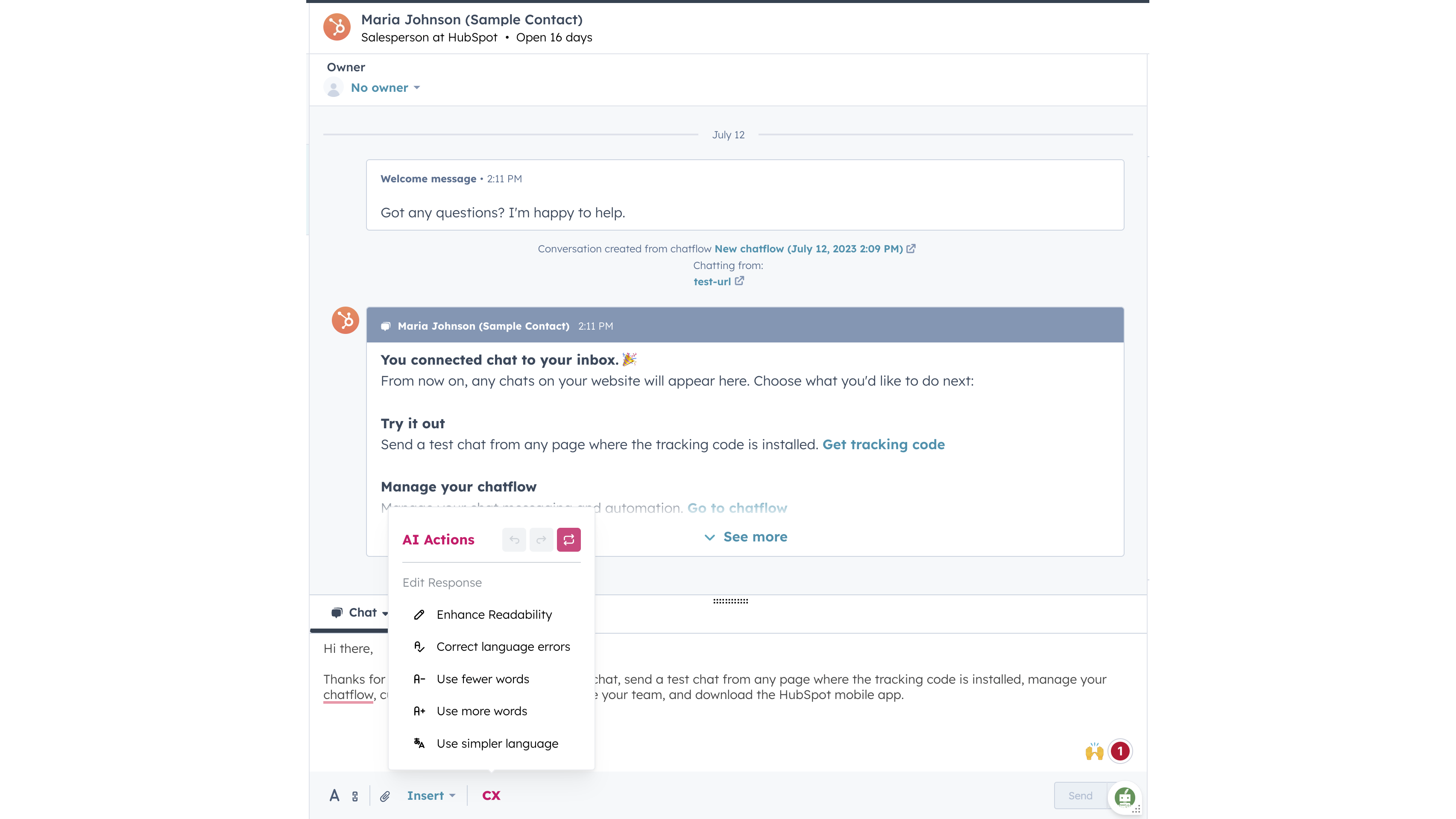 AI Actions to autodraft responses.